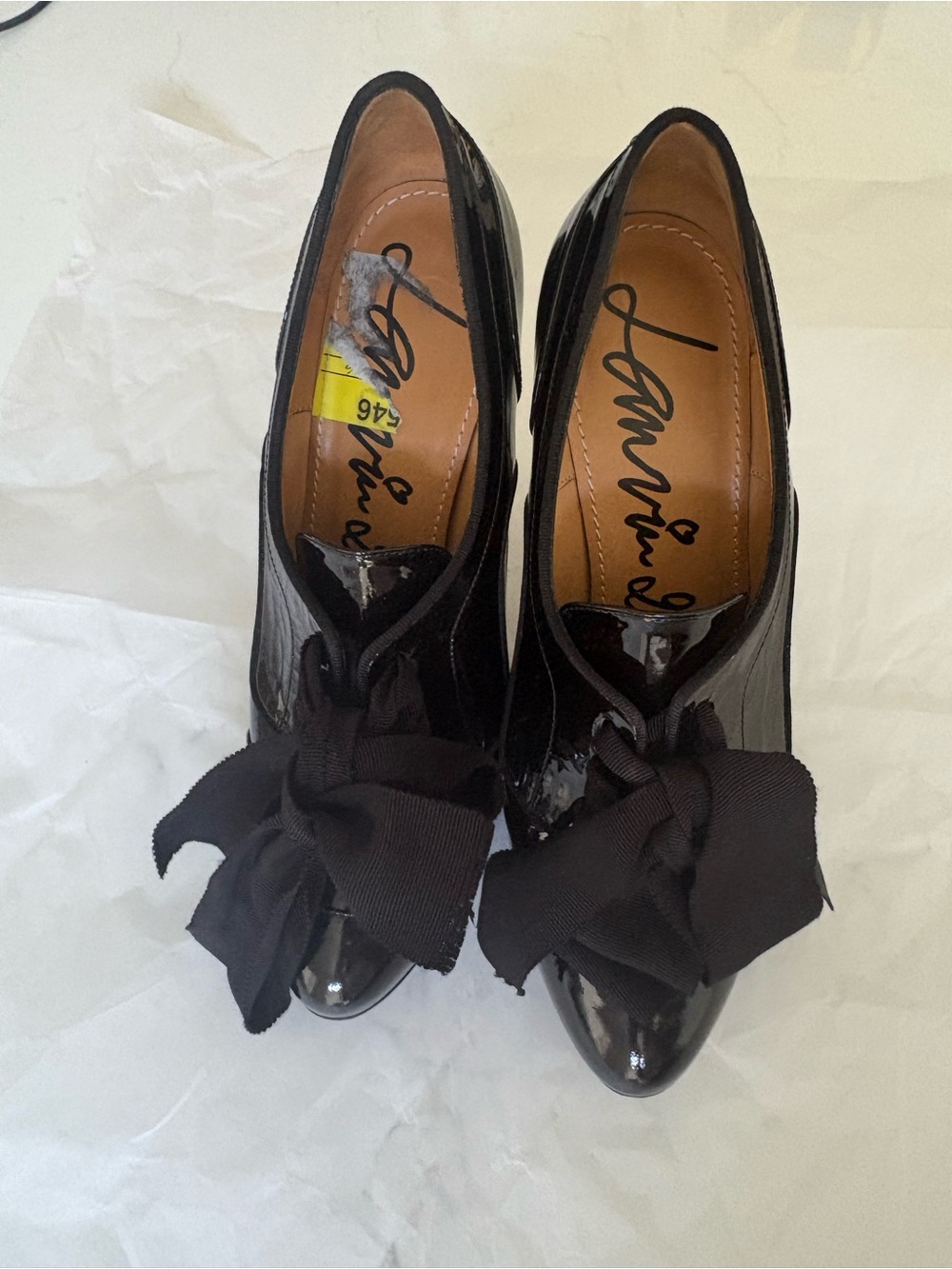 Lanvin Black Patent Bow-Tie Platform Pumps * 37.5